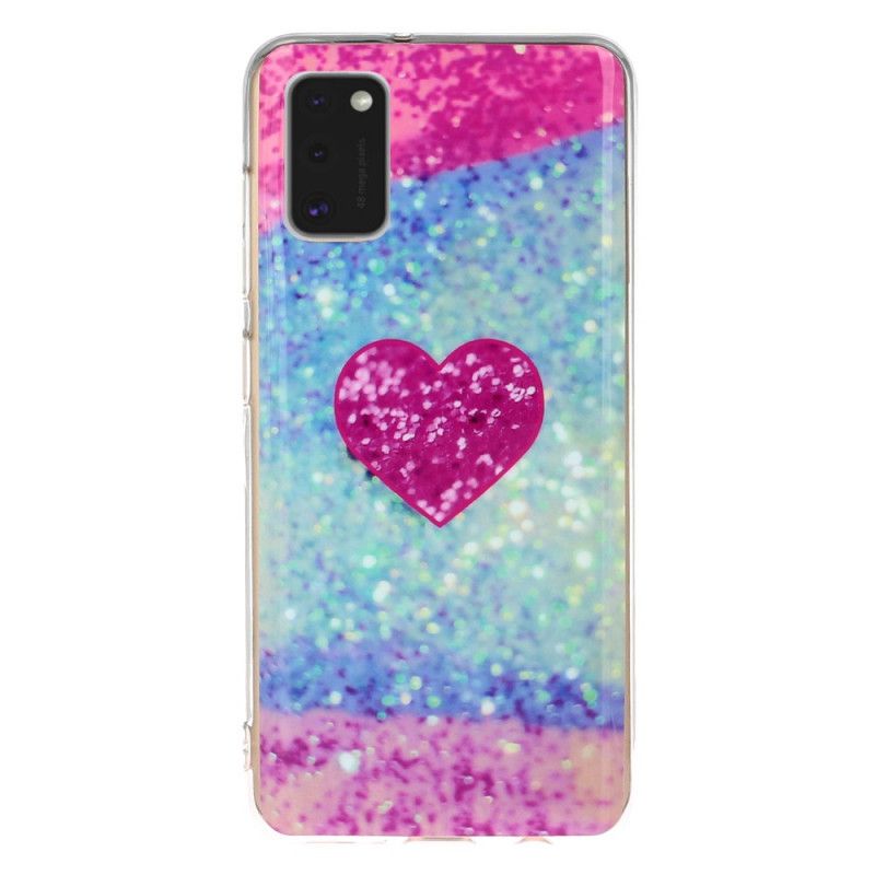 Skal Samsung Galaxy A41 Magenta Glitter I Marmor