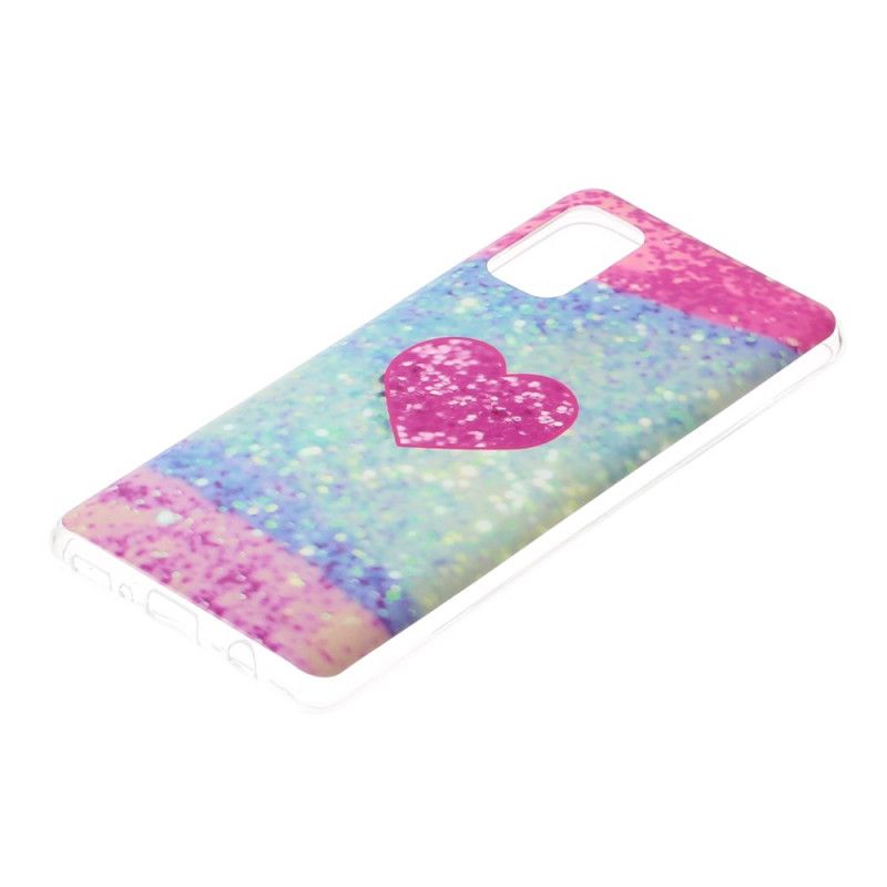 Skal Samsung Galaxy A41 Magenta Glitter I Marmor