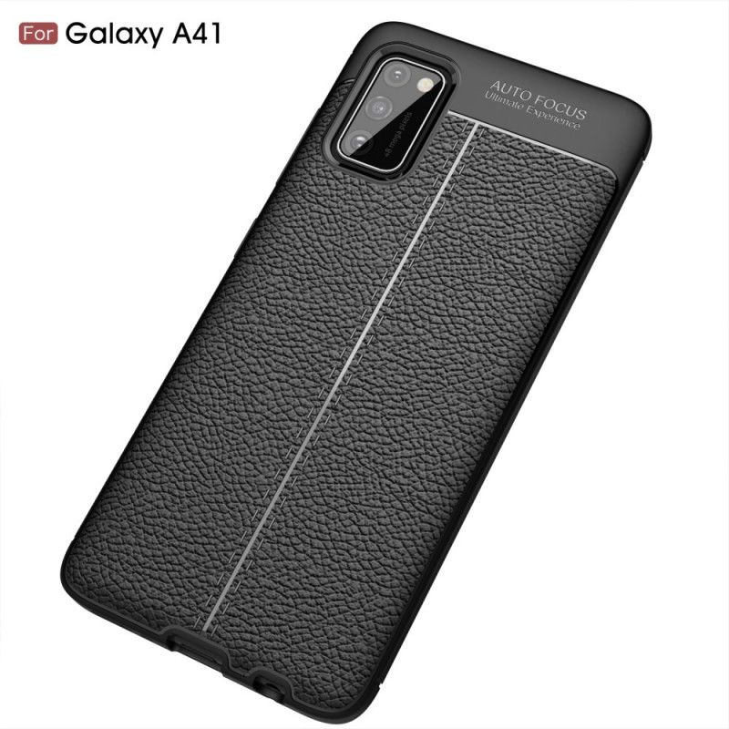 Skal Samsung Galaxy A41 Svart Mobilskal Lychéläder Med Dubbla Linjer