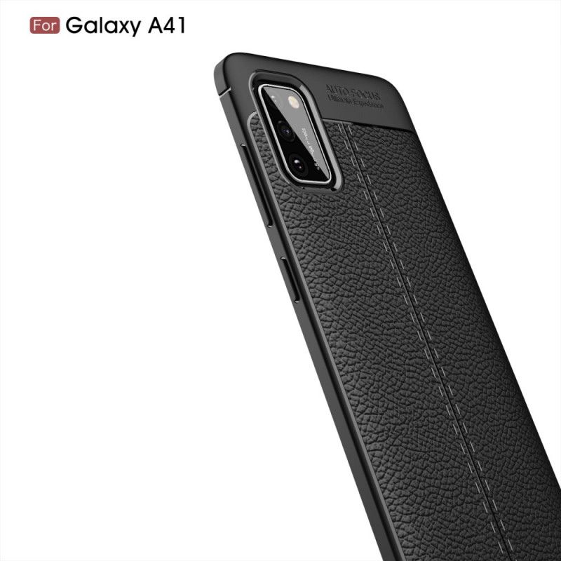 Skal Samsung Galaxy A41 Svart Mobilskal Lychéläder Med Dubbla Linjer
