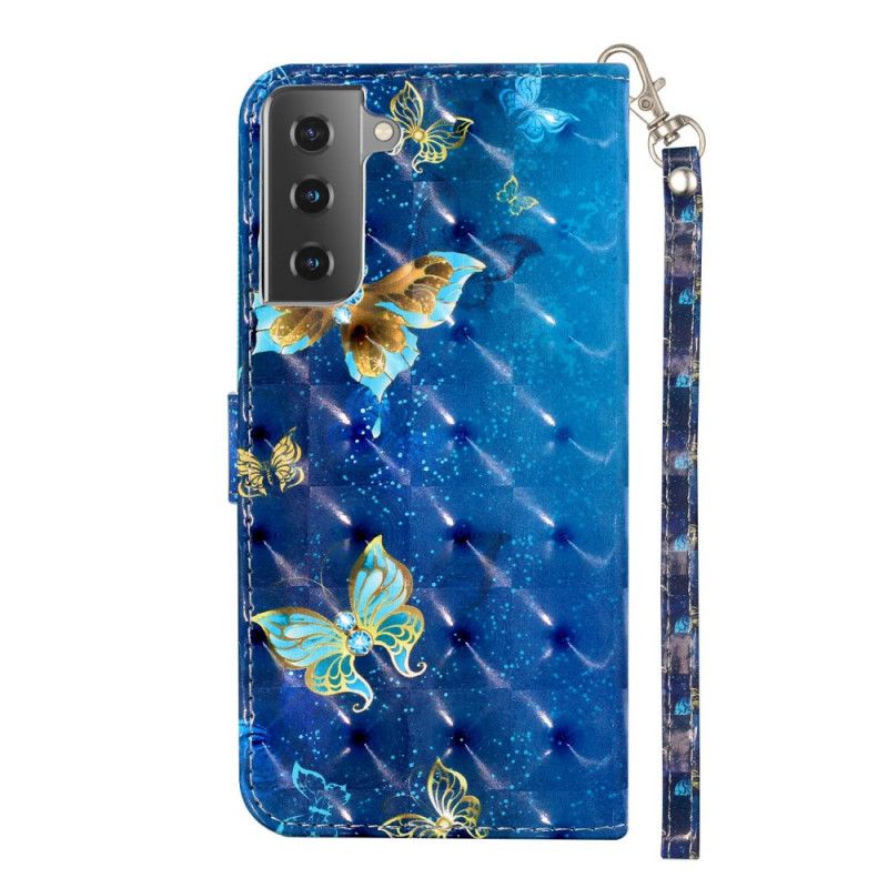 Fodral för Samsung Galaxy S21 5G Fjärilar Med Lätt Fläckar Med Rem