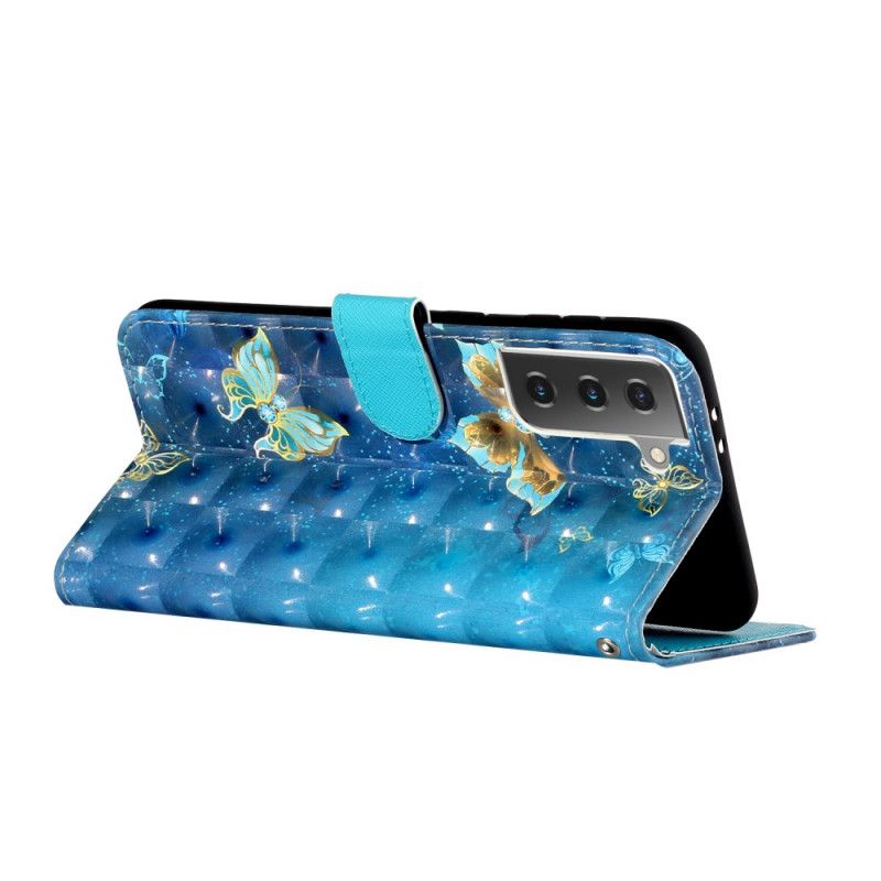 Fodral för Samsung Galaxy S21 5G Fjärilar Med Lätt Fläckar Med Rem