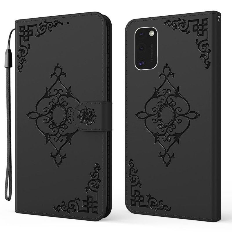 Fodral Samsung Galaxy S21 5G Svart Barockblomma Med Rem