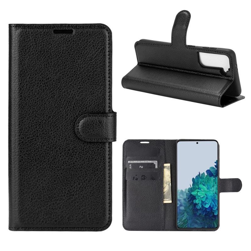 Fodral Samsung Galaxy S21 5G Svart Klassiskt Lycheeimitationsläder