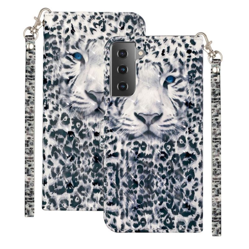 Fodral Samsung Galaxy S21 5G Svart Tigerlätta Fläckar Med Rem
