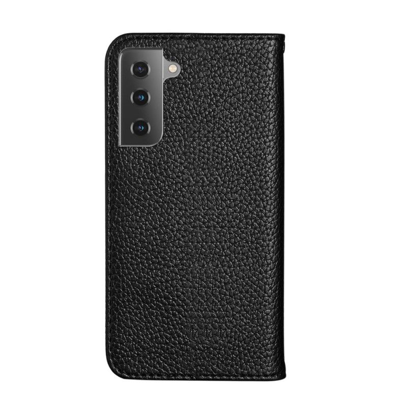 Folio-fodral för Samsung Galaxy S21 5G Svart Ultra Chic Lychee Imitationsläder
