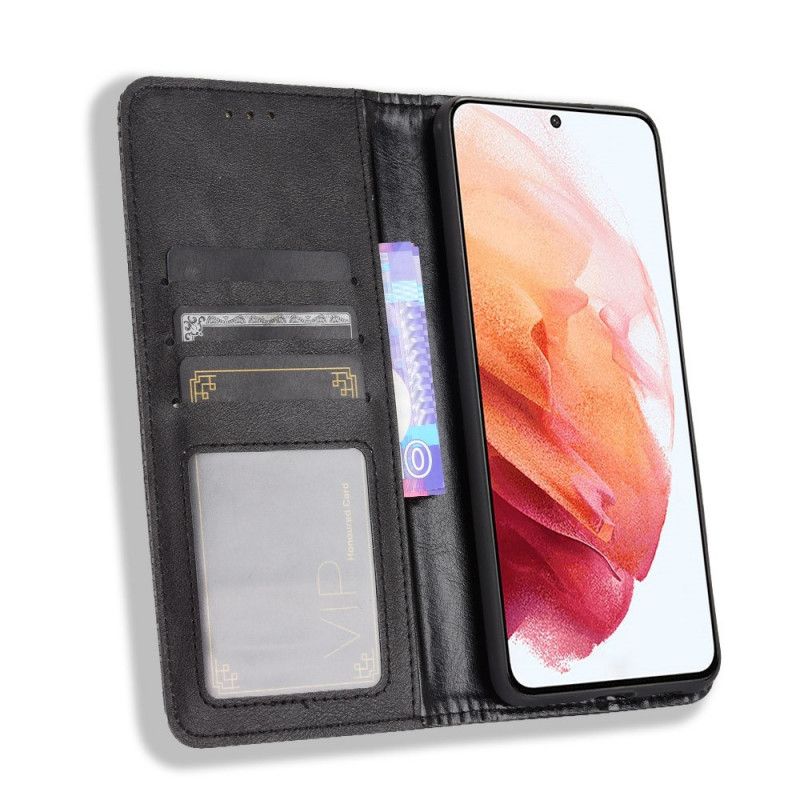 Folio-fodral Samsung Galaxy S21 5G Svart Stiliserad Vintage Lädereffekt