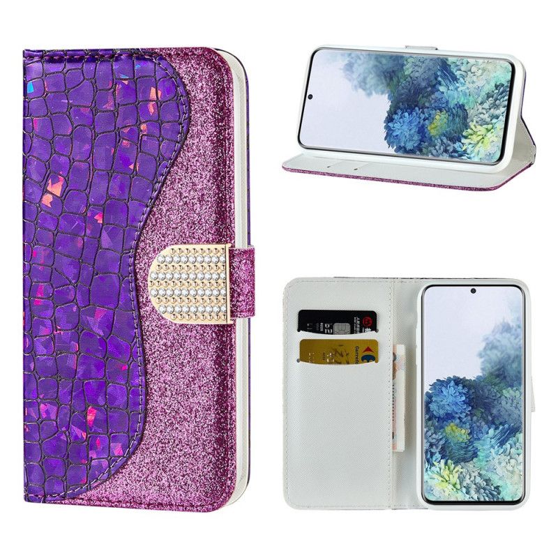 Läderfodral Samsung Galaxy S21 5G Grön Krokodildiamanter