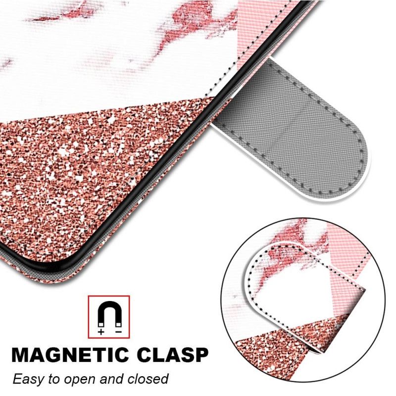 Läderfodral Samsung Galaxy S21 5G Mobilskal Triangel I Marmor Och Glitter