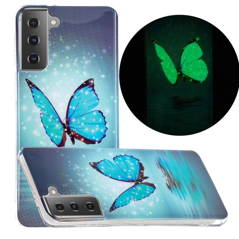 Skal för Samsung Galaxy S21 5G Fluorescerande Blå Fjäril