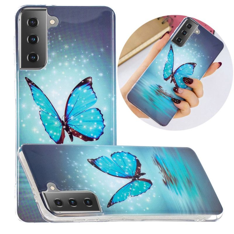 Skal för Samsung Galaxy S21 5G Fluorescerande Blå Fjäril