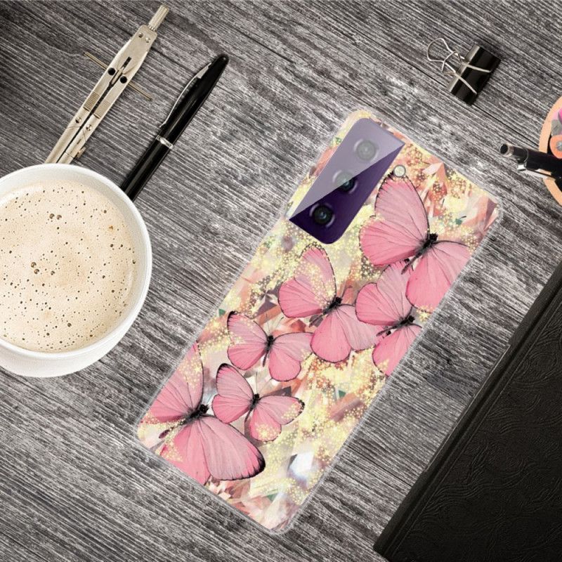 Skal för Samsung Galaxy S21 5G Rosa Vackra Fjärilar