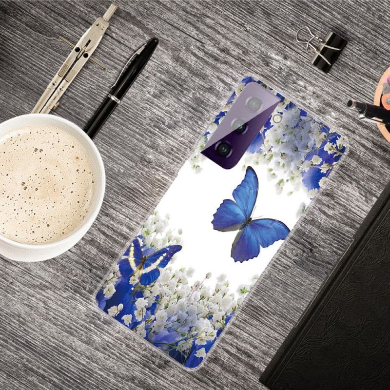 Skal Samsung Galaxy S21 5G Mörkblå Design Fjärilar