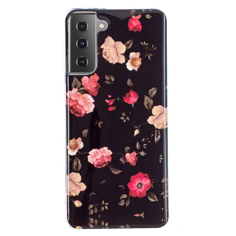 Skal Samsung Galaxy S21 5G Svart Fluorescerande Blommaserie