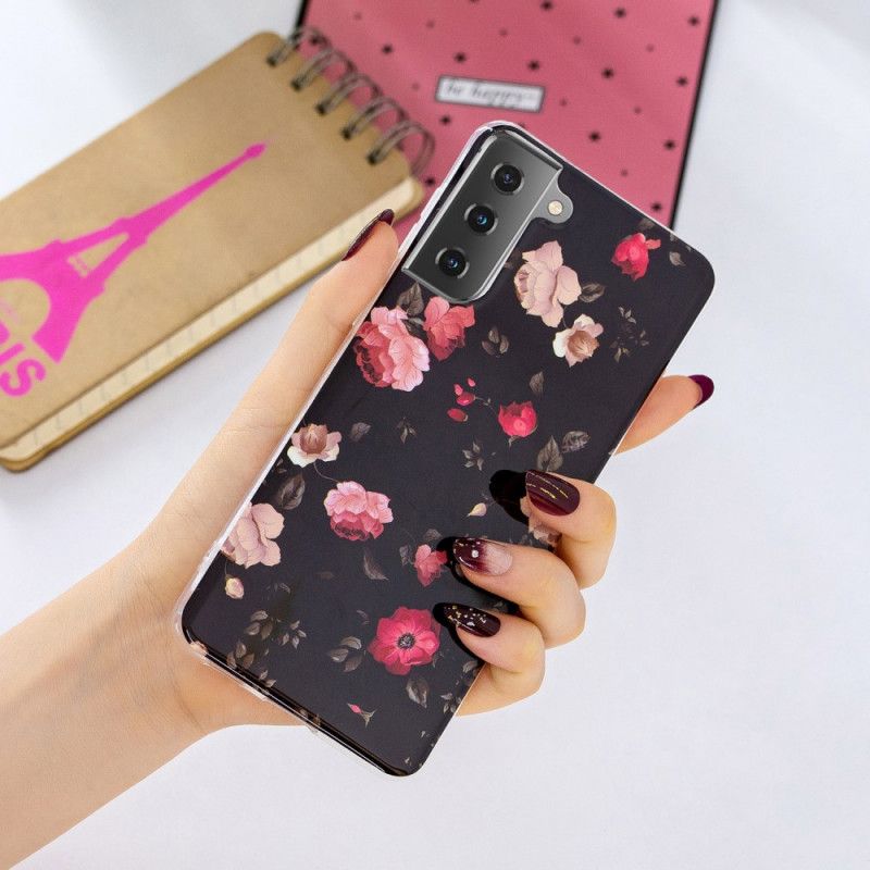Skal Samsung Galaxy S21 5G Svart Fluorescerande Blommaserie