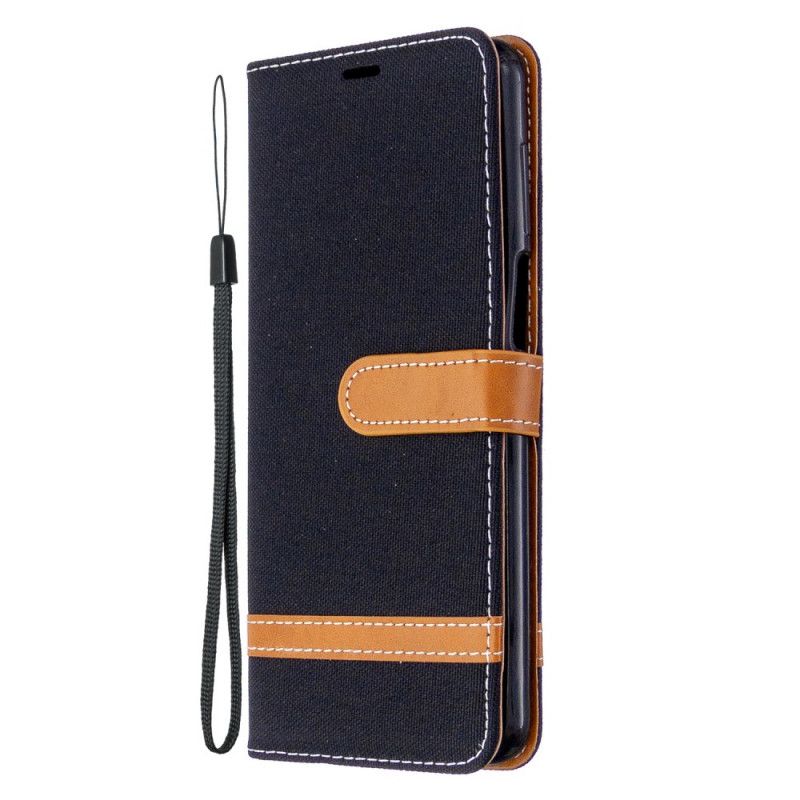 Fodral Xiaomi Redmi Note 9S / Note 9 Pro Svart Tyg- Och Lädereffekt Med Rem