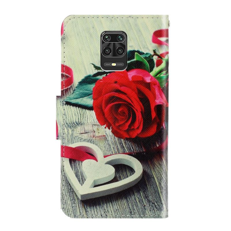 Läderfodral Xiaomi Redmi Note 9S / Note 9 Pro Mobilskal Romantisk Ros Med Rem