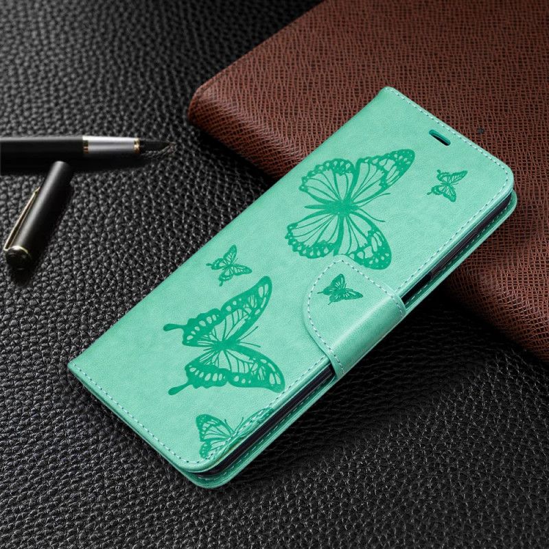 Läderskal Xiaomi Redmi Note 9S / Note 9 Pro Grå Remfjärilar