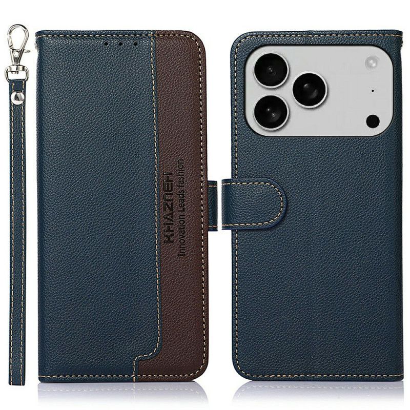 Läderfodral iPhone 17 Pro Telefonfodral Khazneh Tvåfärgad Rfid-plånbok