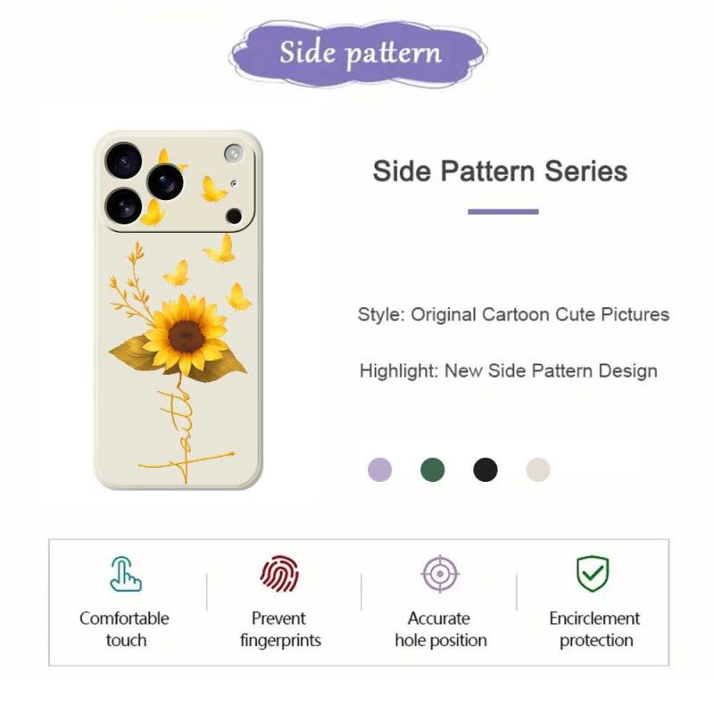 Skal För iPhone 17 Pro Flytande Silikon Med Solrosor Och Fjärilar
