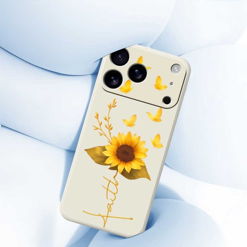 Skal För iPhone 17 Pro Flytande Silikon Med Solrosor Och Fjärilar