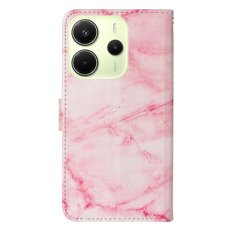 Läderskal Fodral Xiaomi Redmi Note 14 Pro 4g Rosa Marmormönster