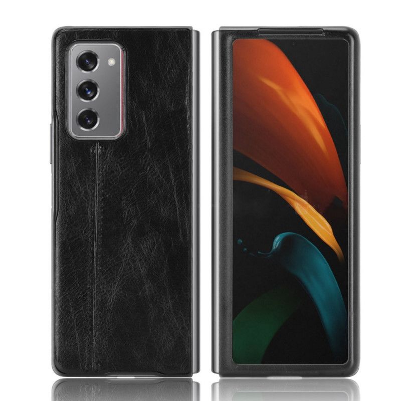 Skal Samsung Galaxy Z Fold 2 Svart Mobilskal Sydd Lädereffekt