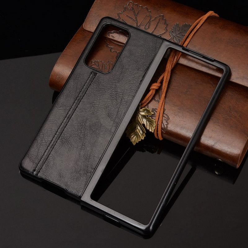 Skal Samsung Galaxy Z Fold 2 Svart Mobilskal Sydd Lädereffekt