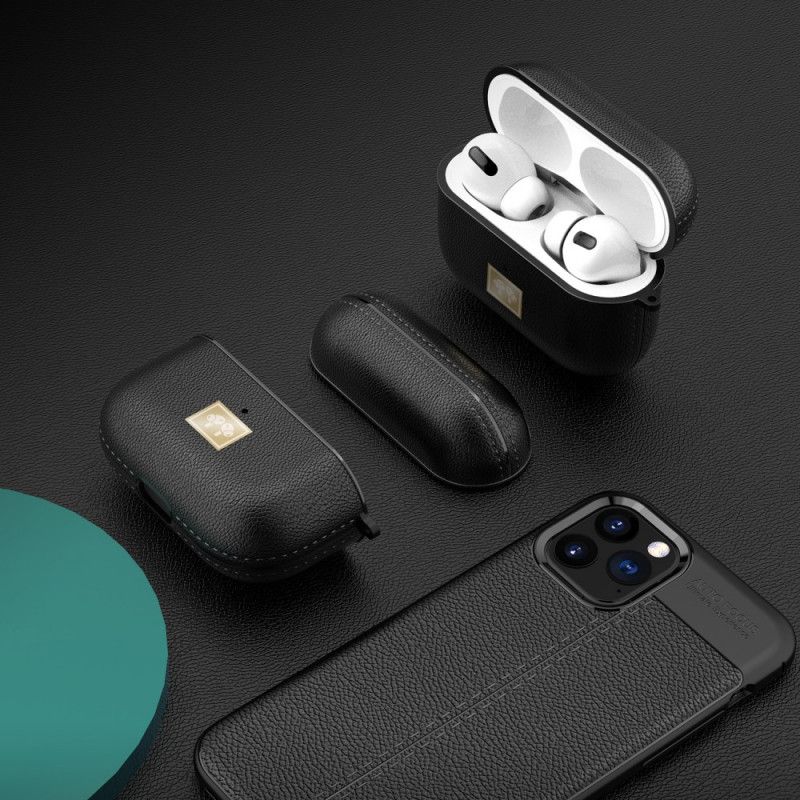 Skal AirPods Pro Svart Lychéimitationsläder Med Snäppkrok