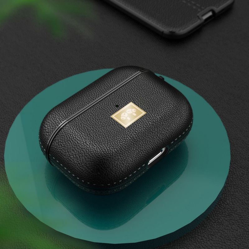 Skal AirPods Pro Svart Lychéimitationsläder Med Snäppkrok