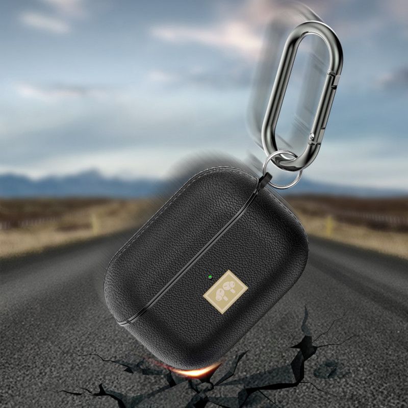 Skal AirPods Pro Svart Lychéimitationsläder Med Snäppkrok