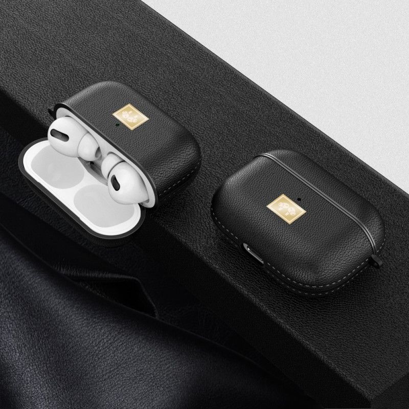 Skal AirPods Pro Svart Lychéimitationsläder Med Snäppkrok