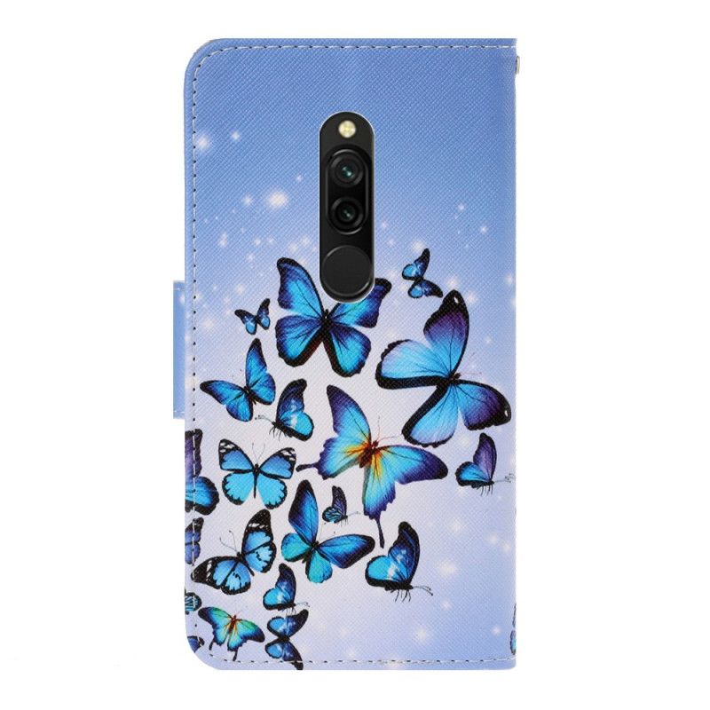 Fodral Xiaomi Redmi 8 Svart Fjärilsvariationer Med Rem