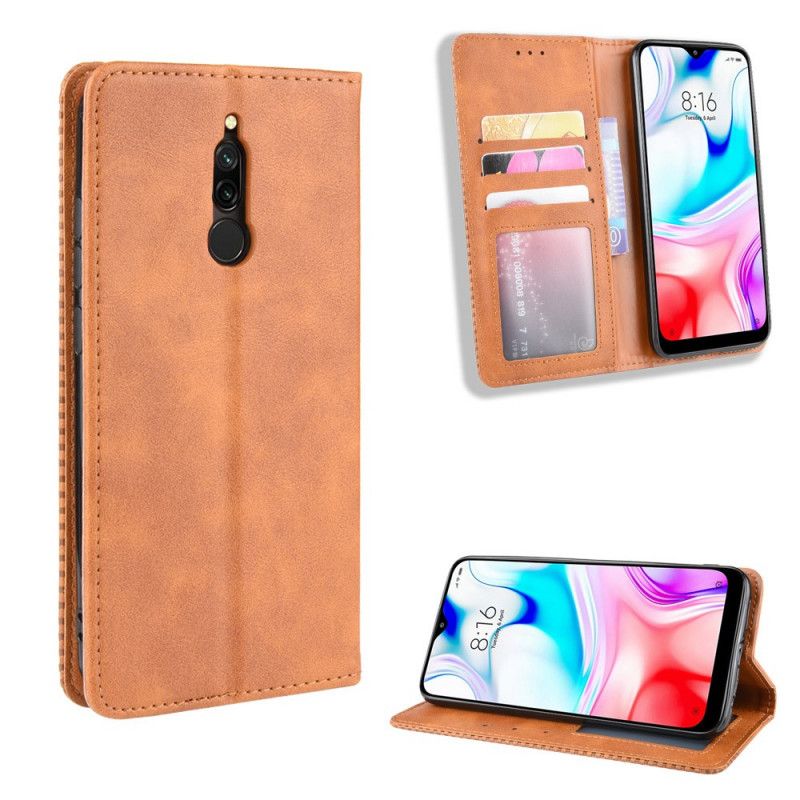 Folio-fodral för Xiaomi Redmi 8 Svart Stiliserad Vintage Lädereffekt