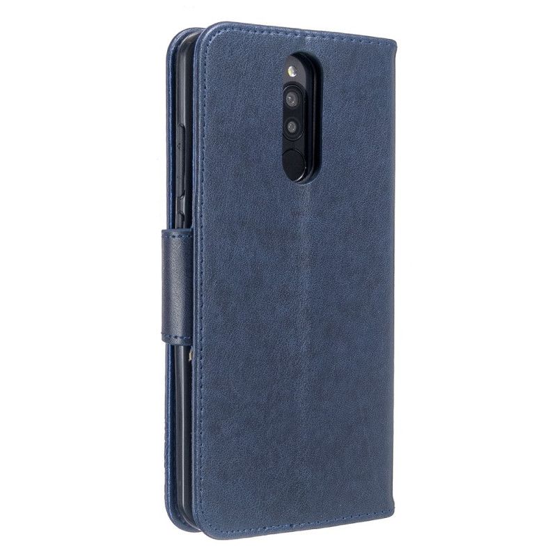 Läderfodral Xiaomi Redmi 8 Grå Mobilskal Tryckta Fjärilar Med Rem