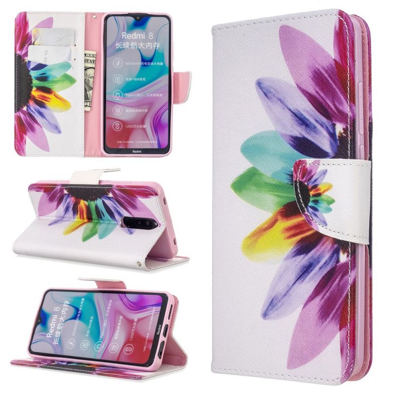 Läderskal Xiaomi Redmi 8 Akvarellblomma