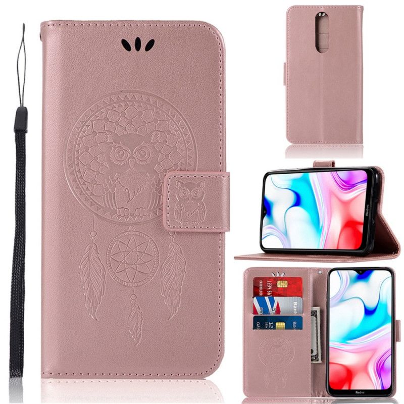 Läderskal Xiaomi Redmi 8 Rose Gold Lädereffekt Uggla Drömfångare