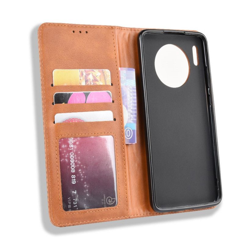 Folio-fodral Huawei Mate 30 Svart Stiliserad Vintage Lädereffekt
