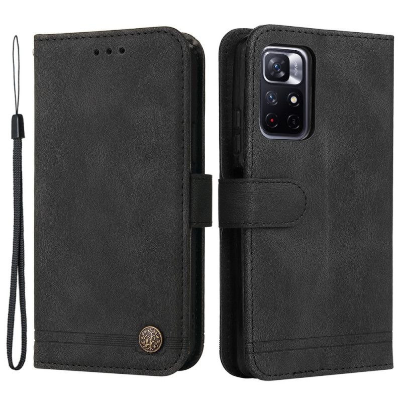 Läderskal Fodral Xiaomi Redmi Note 11 / Poco M4 Pro 5g Nit Och Rem I Konstläder