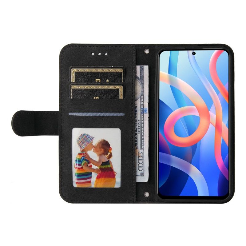 Läderskal Fodral Xiaomi Redmi Note 11 / Poco M4 Pro 5g Nit Och Rem I Konstläder