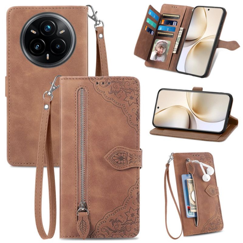 Fodral För Realme 14 Pro 5g Mocka Med Spetseffekt Ficka Och Rem