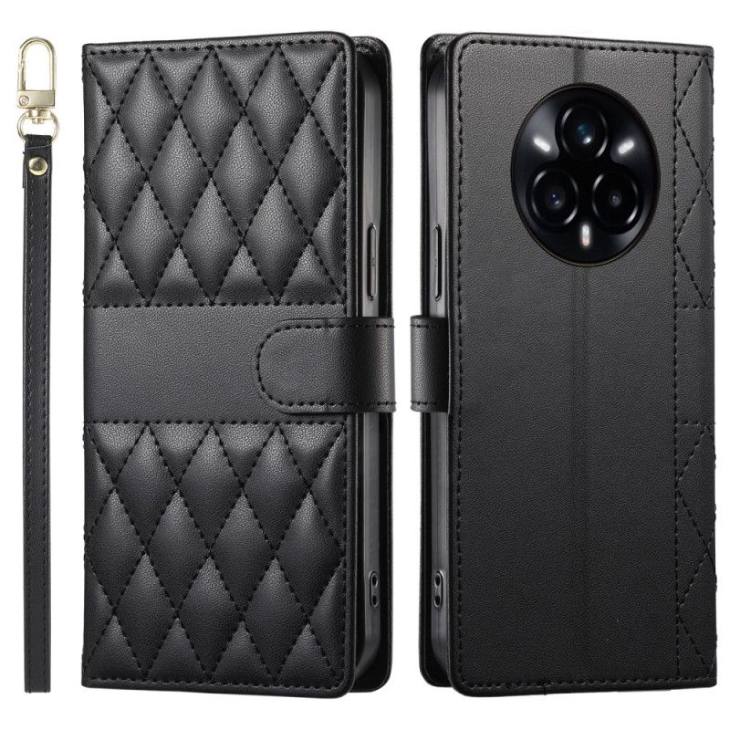 Fodral För Realme 14 Pro 5g Quiltad Design Med Rem Och Axelrem