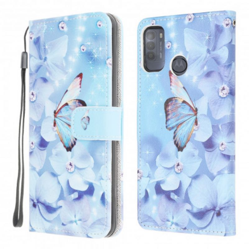 Skyddsfodral Moto G50 Diamond Strappy Butterflies