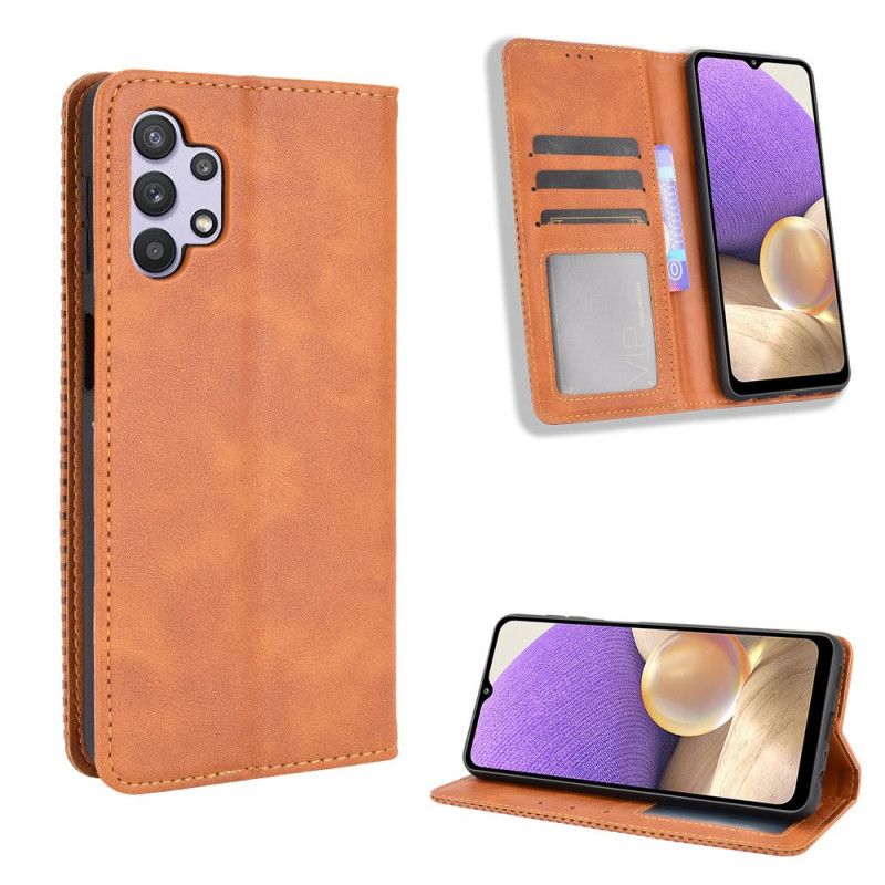 Folio-fodral Samsung Galaxy A32 5G Svart Stiliserad Vintage Lädereffekt