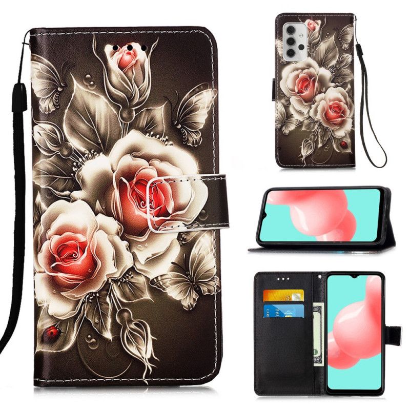 Skyddsfodral Samsung Galaxy A32 5G Gyllene Rosor