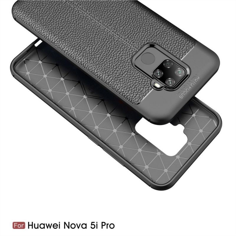 Skal Huawei Mate 30 Lite Svart Lychéläder Med Dubbla Linjer
