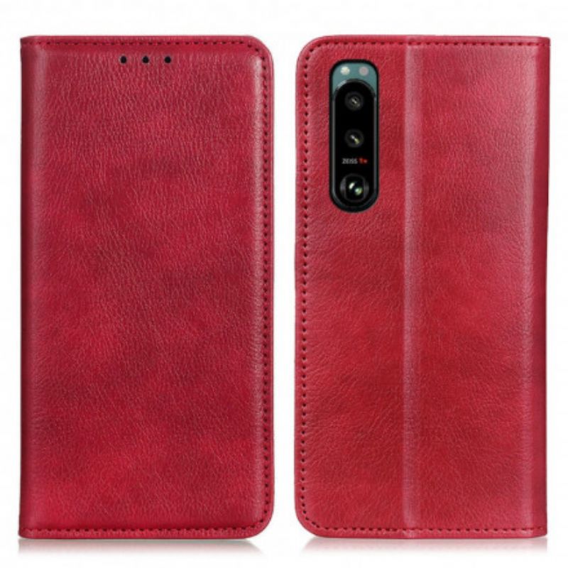 Folio-fodral Sony Xperia 5 Iii Telefonfodral Single Split Litchi Läder