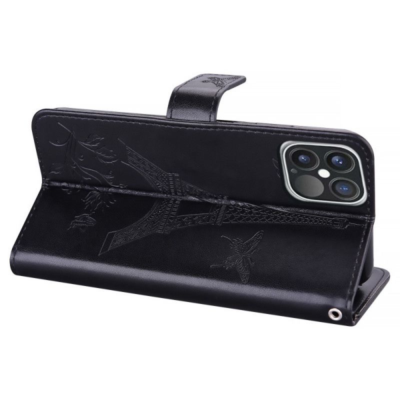 Fodral iPhone 12 / 12 Pro Svart Eiffeltornets Läderstil