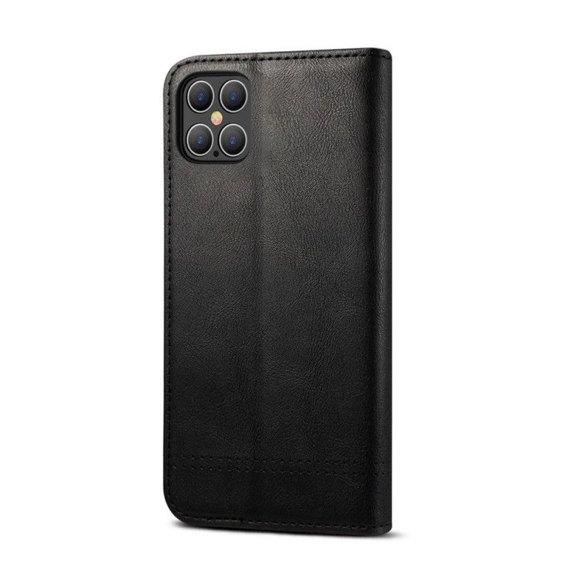 Folio-fodral iPhone 12 / 12 Pro Svart Sydd Lädereffekt