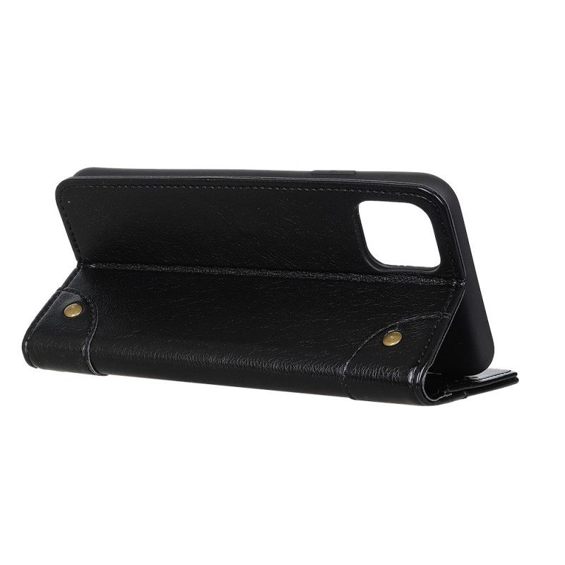 Läderskal iPhone 12 / 12 Pro Svart Vintage Nitar Nappaskinn Stil